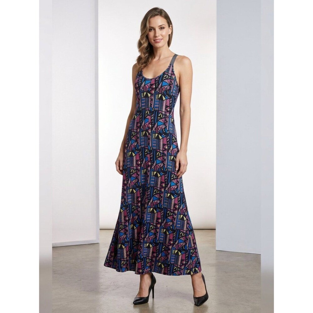 CHERISH Bohemian Cami Slipover Wide Cotton Strap Small Jersey Stretch Maxi Dress